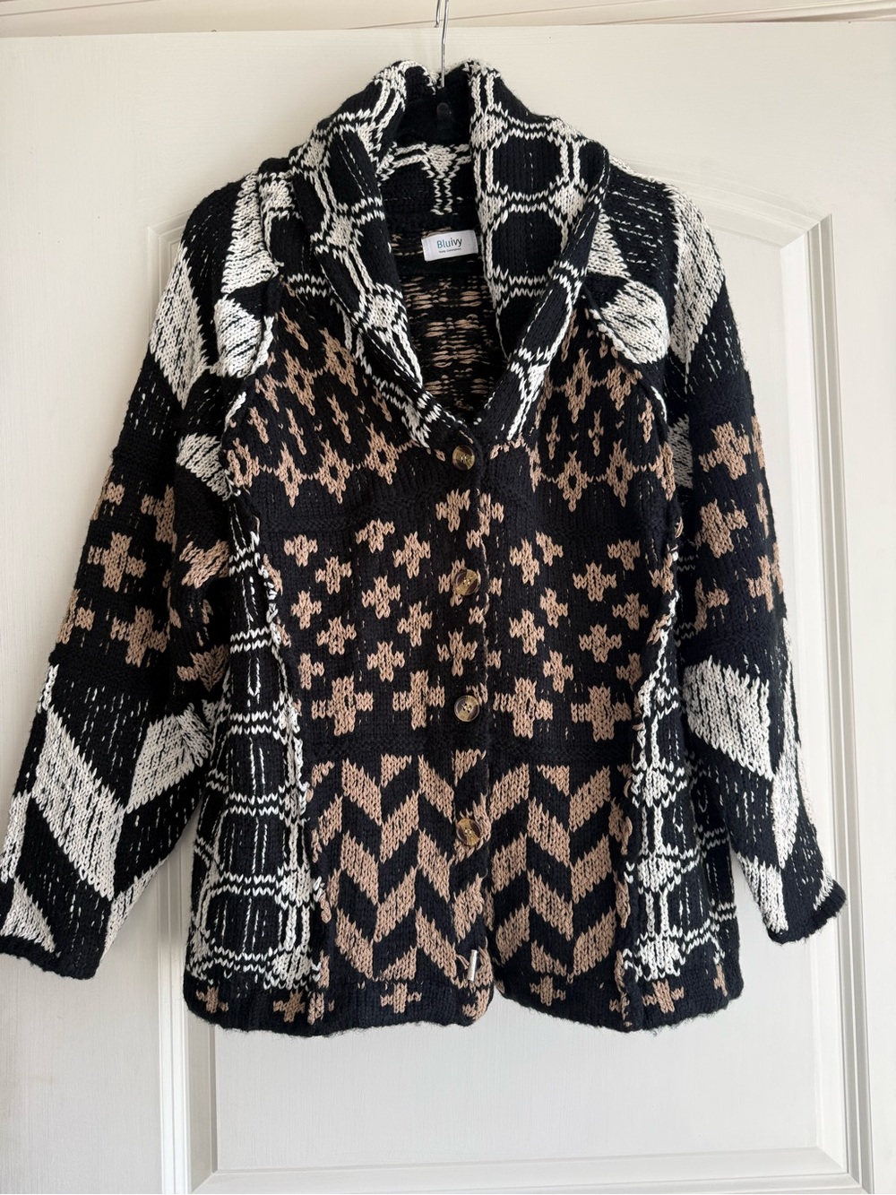 Blu ivy Shawl Collar Chunky Cardigan Sweater - Black & Brown